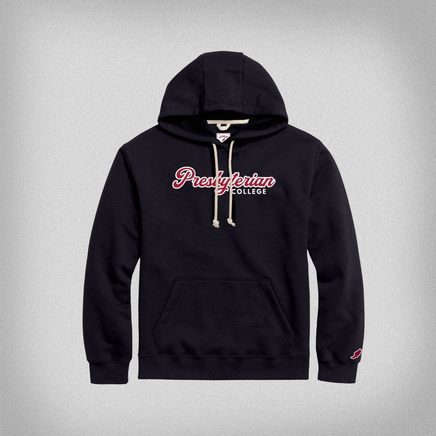 Navy Blue hoodie with 'Presbyterian College' text in red and white ink.