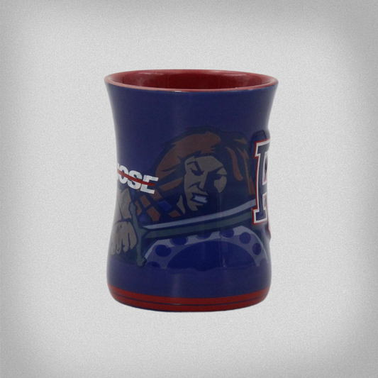 Side view of mug with the athletic Scotty mascot mark on it.