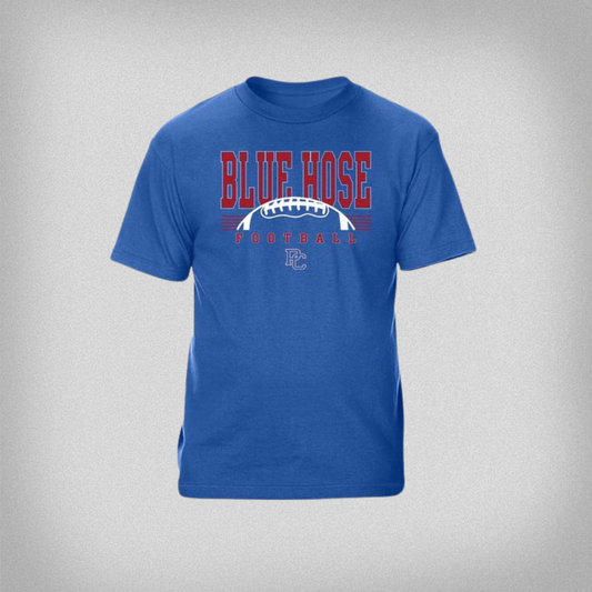 Blue t-shirt with 'Blue Hose Football' text and graphic 