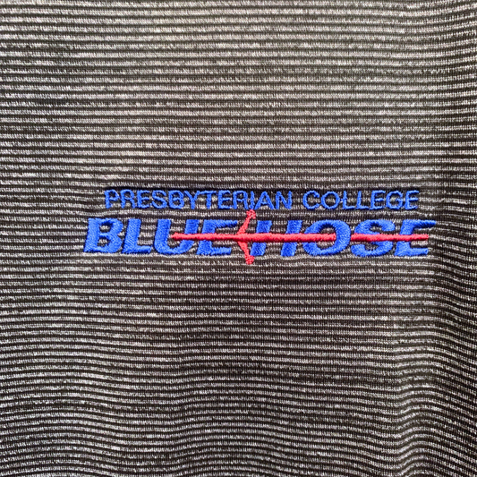 Detail shot of the embroidered athletic Blue Hose wordmark.