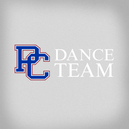 Block PC logo in blue and red and then white letters that spell out 'Dance Team