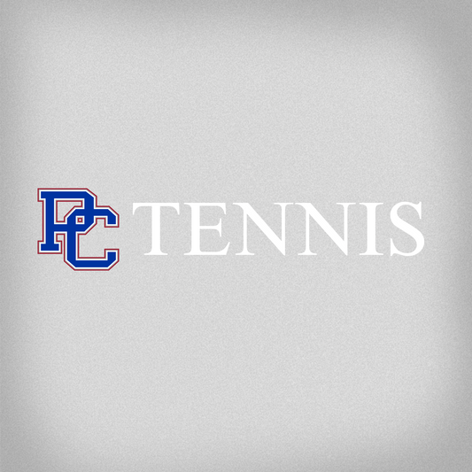 block PC logo in blue and red next to white lettering that spells out 'Tennis'