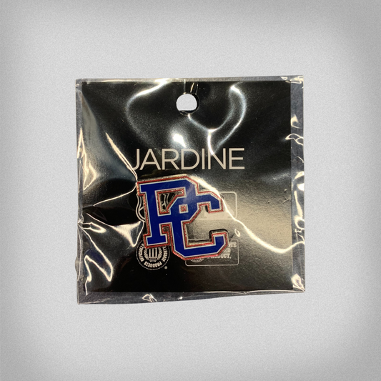 Packaged brass block PC logo lapel pin