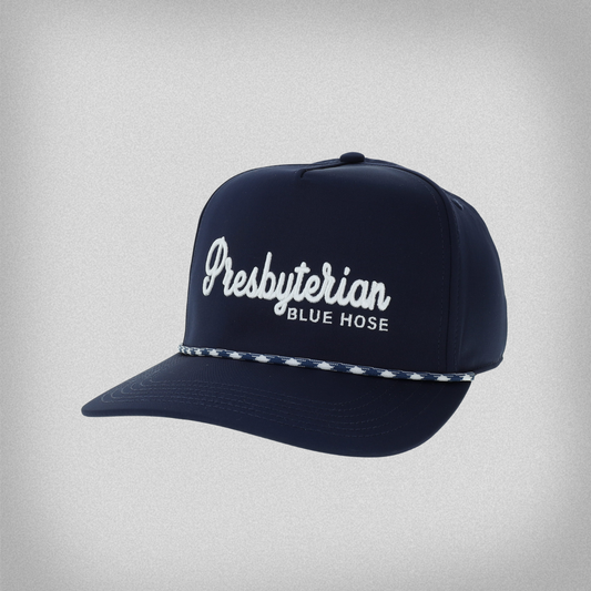 Navy blue cap with 'Presbyterian Blue Hose'.