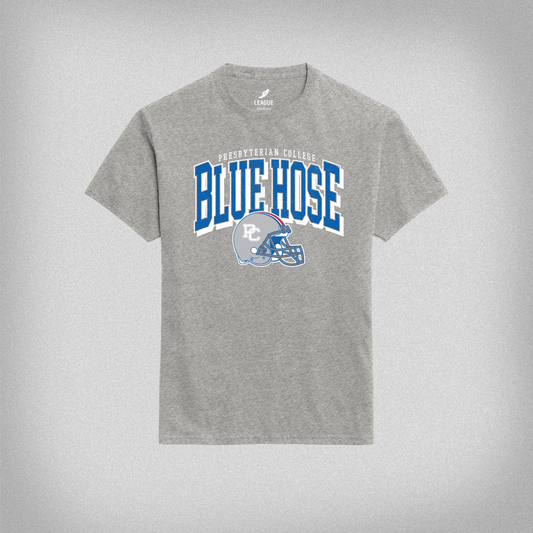 Gray t-shirt with 'Blue Hose' and football helmet graphic on a gray background