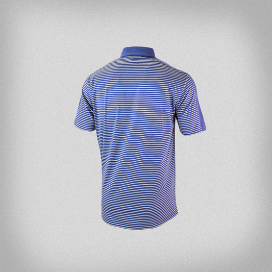back view of the blue and white striped columbia polo