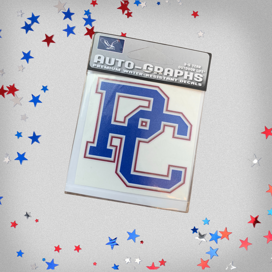 block PC mini decal. The background  of the product photo has red white and blue stars on it.